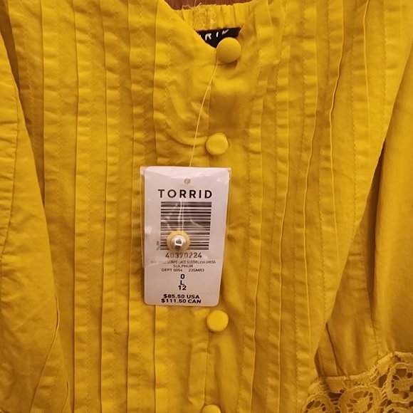 Torrid Yellow Midi Voile Stripe Lace Sleeveless Dress - Picture 2 of 4